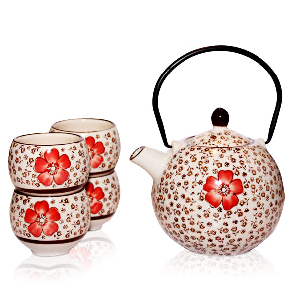 Oriental Hibiscus Teapot 4 Cup Set - 600ml