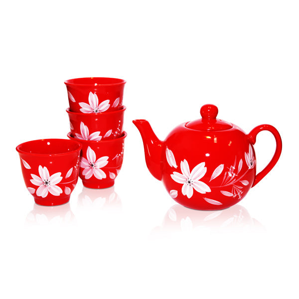 Red Happiness Teapot & 4 Cup Set 600ml