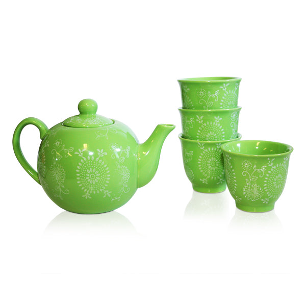 Lime Blossoms Teapot 4 Cup Set - 600ml