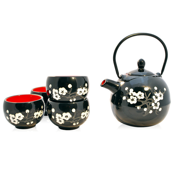 White Flowers Teapot & 4 Cup Set 600ml