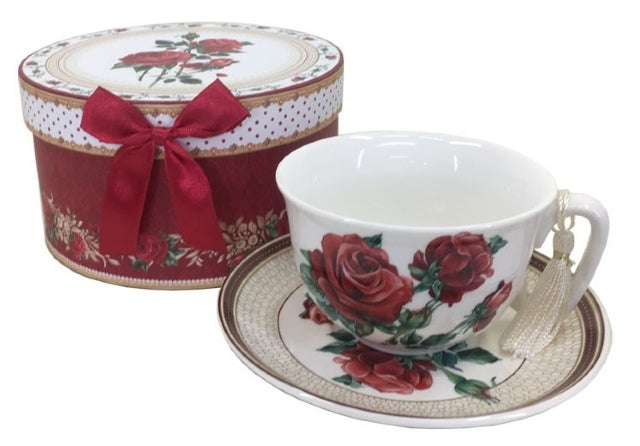 Tea Cup & Saucer - Red Rose