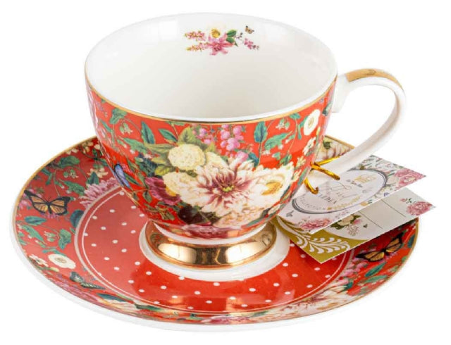 Tea Cup & Saucer - Floral Garden Red 200ml